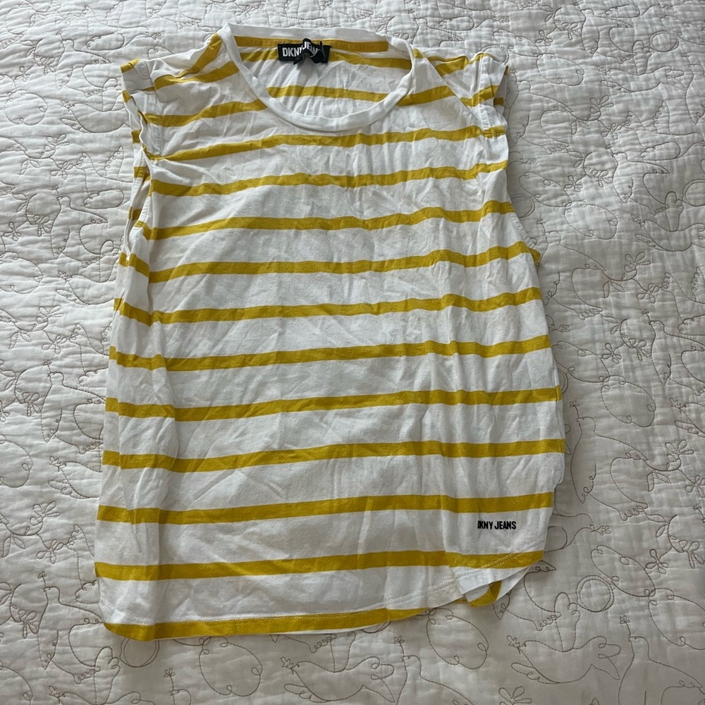 DKNY Jeans White + Yellow Striped Tank Top